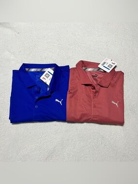 Puma NWT Boys Polo Blue Salmon XL